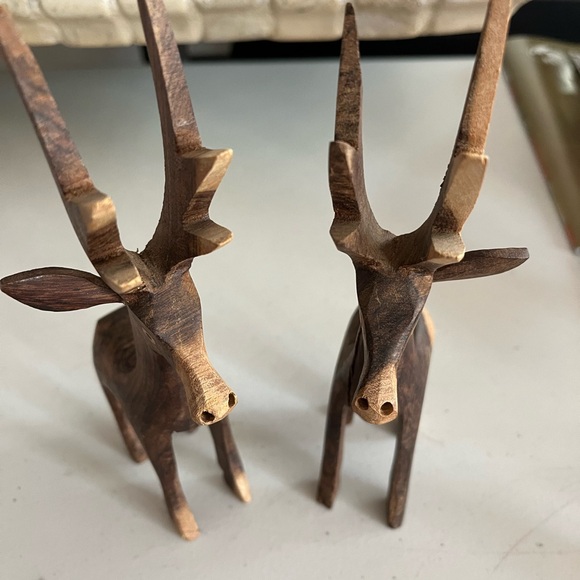 Wooden handmade reindeers or just deer. See condition below.  8” long-height - Picture 2 of 8